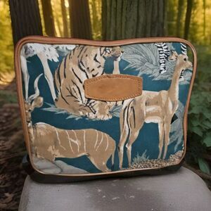Vintage Animal Safari Travel Case + Garment Protector Bag Leather Trim Carryon